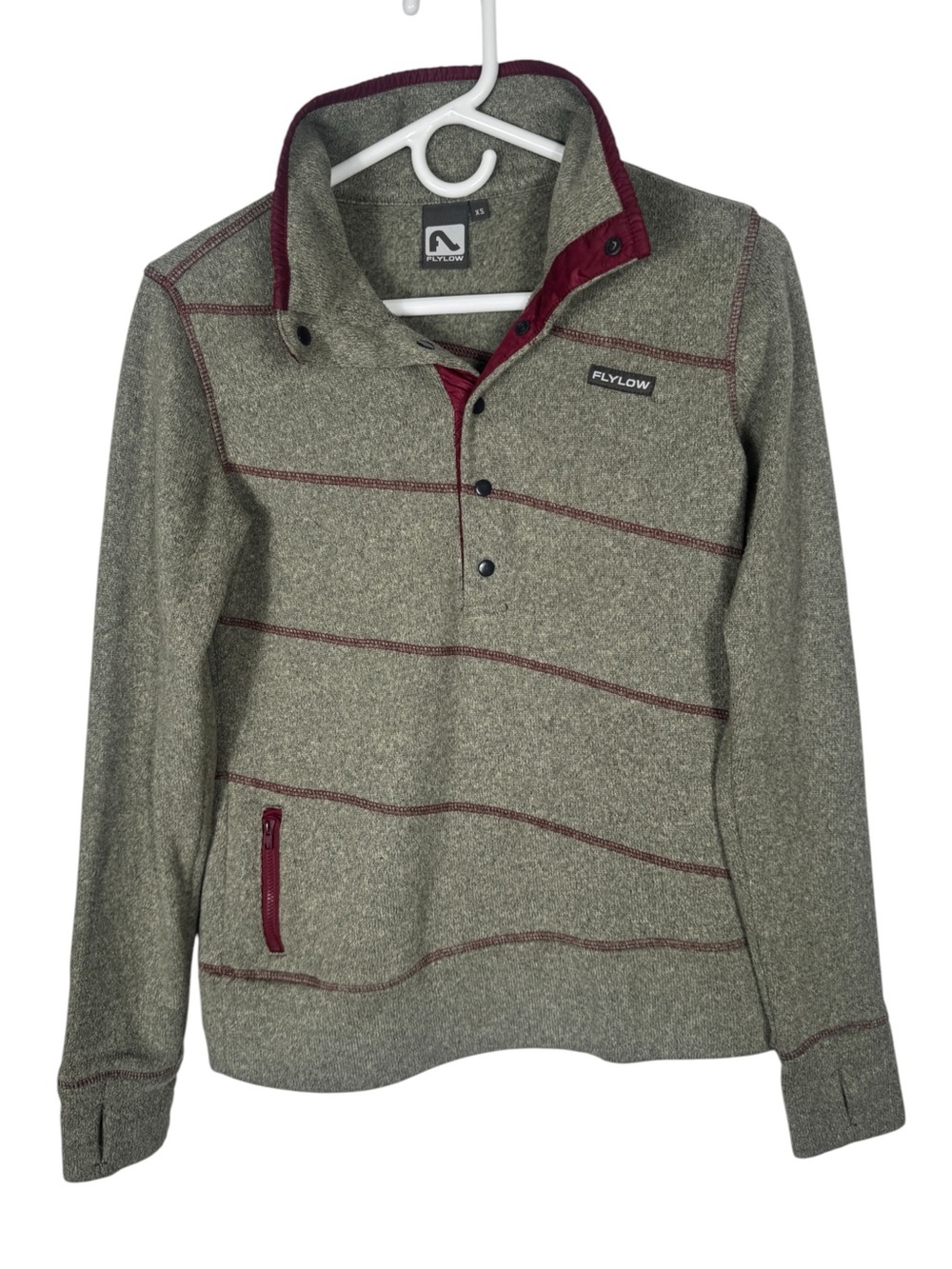 Flylow Women’s Fleece Snap Pullover, Ski Midlayer, Green/Burgundy, Size XS